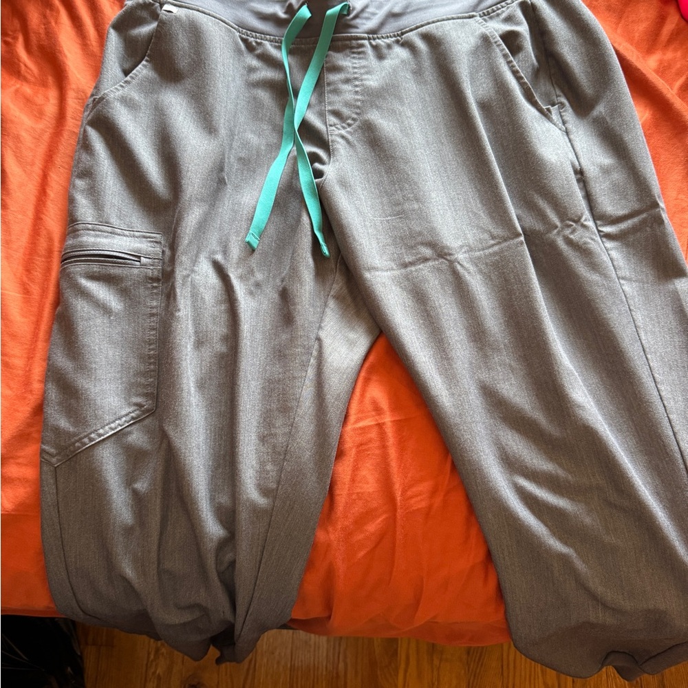 Figs Gray Joggers with Teal Drawstring